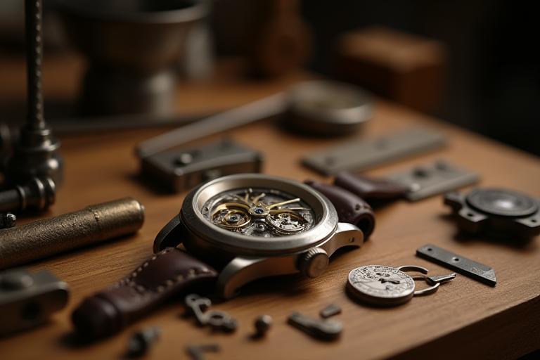 Watchmaker’s workbench with open case-back